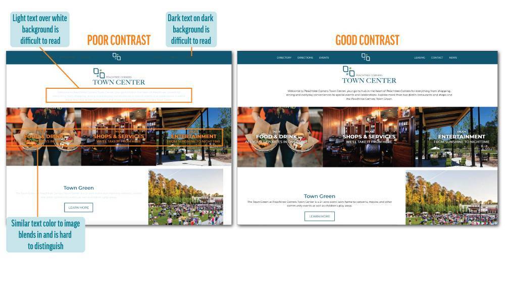 Comparison of Good and Poor Contrast Shown on Website